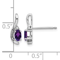 14K White Gold 5x 3 Oval February Amethyst and Diamond Post Earrings view 4