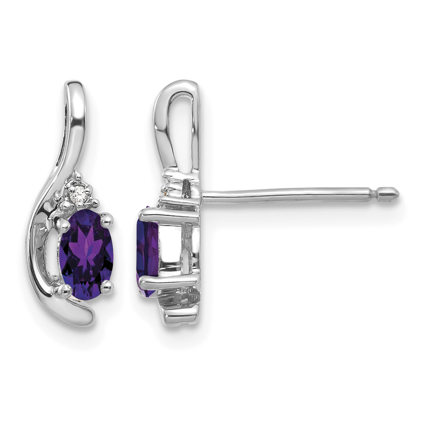 14k White Gold Amethyst and Diamond Post Earrings (XBS371)