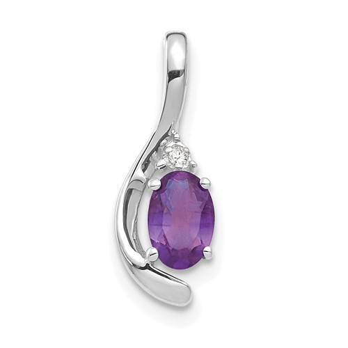 14K White Gold 6x 4 Oval February Amethyst and Diamond Pendant