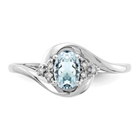 14K White Gold 6x 4 Oval March Aquamarine and Diamond Ring view 5