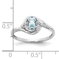 14K White Gold 6x 4 Oval March Aquamarine and Diamond Ring view 3