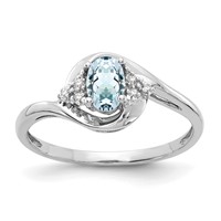 14K White Gold 6x 4 Oval March Aquamarine and Diamond Ring view 1