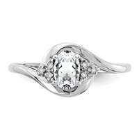 14K White Gold 6x 4 Oval April White Topaz and Diamond Ring view 5