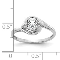 14K White Gold 6x 4 Oval April White Topaz and Diamond Ring view 3