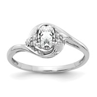 14K White Gold 6x 4 Oval April White Topaz and Diamond Ring view 1