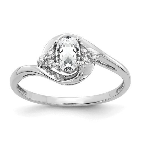 14K White Gold 6x 4 Oval April White Topaz and Diamond Ring