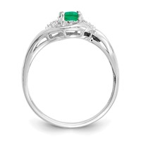 14K White Gold 6x 4 Oval May Emerald and Diamond Ring view 2
