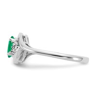 14K White Gold 6x 4 Oval May Emerald and Diamond Ring view 4