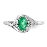 14K White Gold 6x 4 Oval May Emerald and Diamond Ring view 5