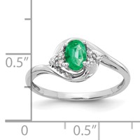 14K White Gold 6x 4 Oval May Emerald and Diamond Ring view 3
