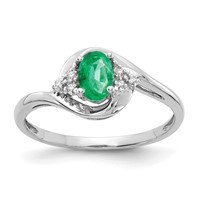 14K White Gold 6x 4 Oval May Emerald and Diamond Ring view 1
