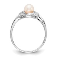 14K White Gold 5.5mm June Freshwater Cultured Pearl and Diamond Ring view 2