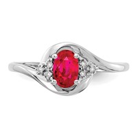 14K White Gold 6x 4 Oval July Ruby and Diamond Ring view 5