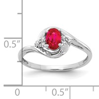 14K White Gold 6x 4 Oval July Ruby and Diamond Ring view 3