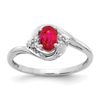 14K White Gold 6x 4 Oval July Ruby and Diamond Ring view 1