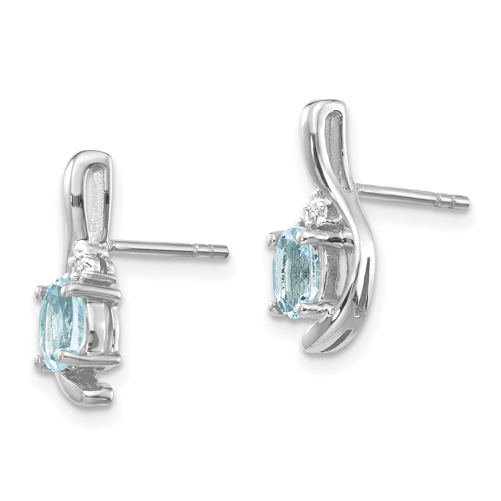 14k White Gold Aquamarine and Diamond Post Earrings (XBS379)