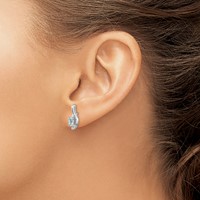 14K White Gold 5x 3 Oval March Aquamarine and Diamond Post Earrings view 3