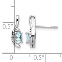 14K White Gold 5x 3 Oval March Aquamarine and Diamond Post Earrings view 4