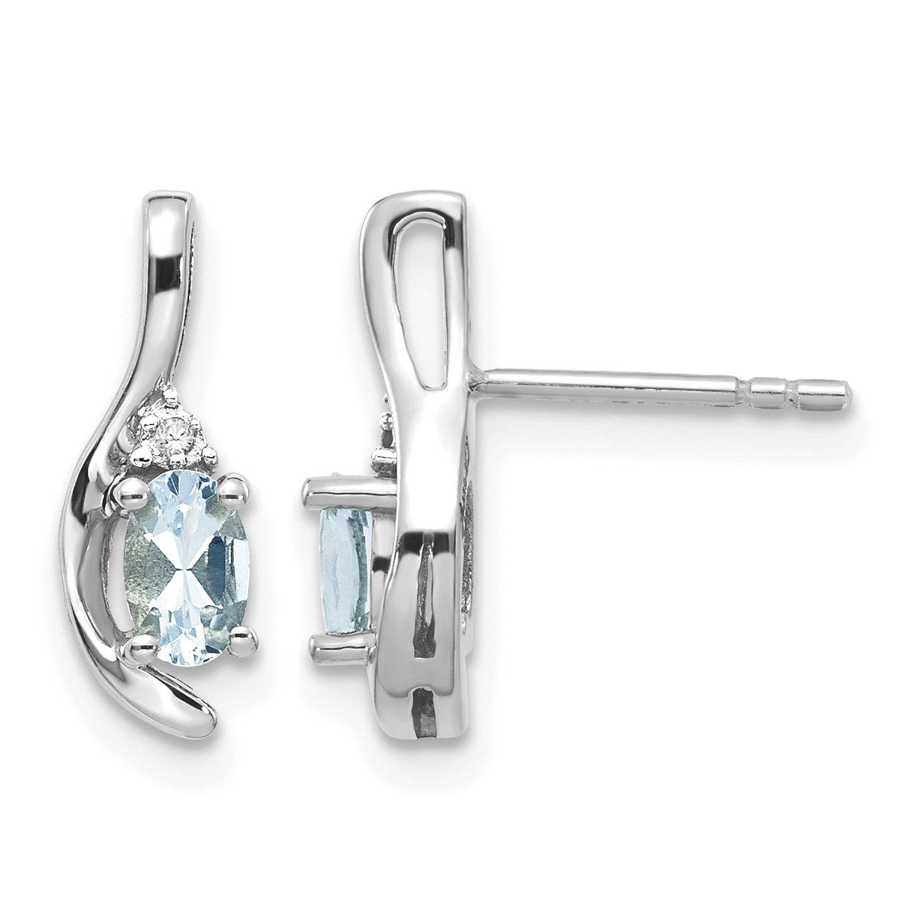 14k White Gold Aquamarine and Diamond Post Earrings (XBS379)