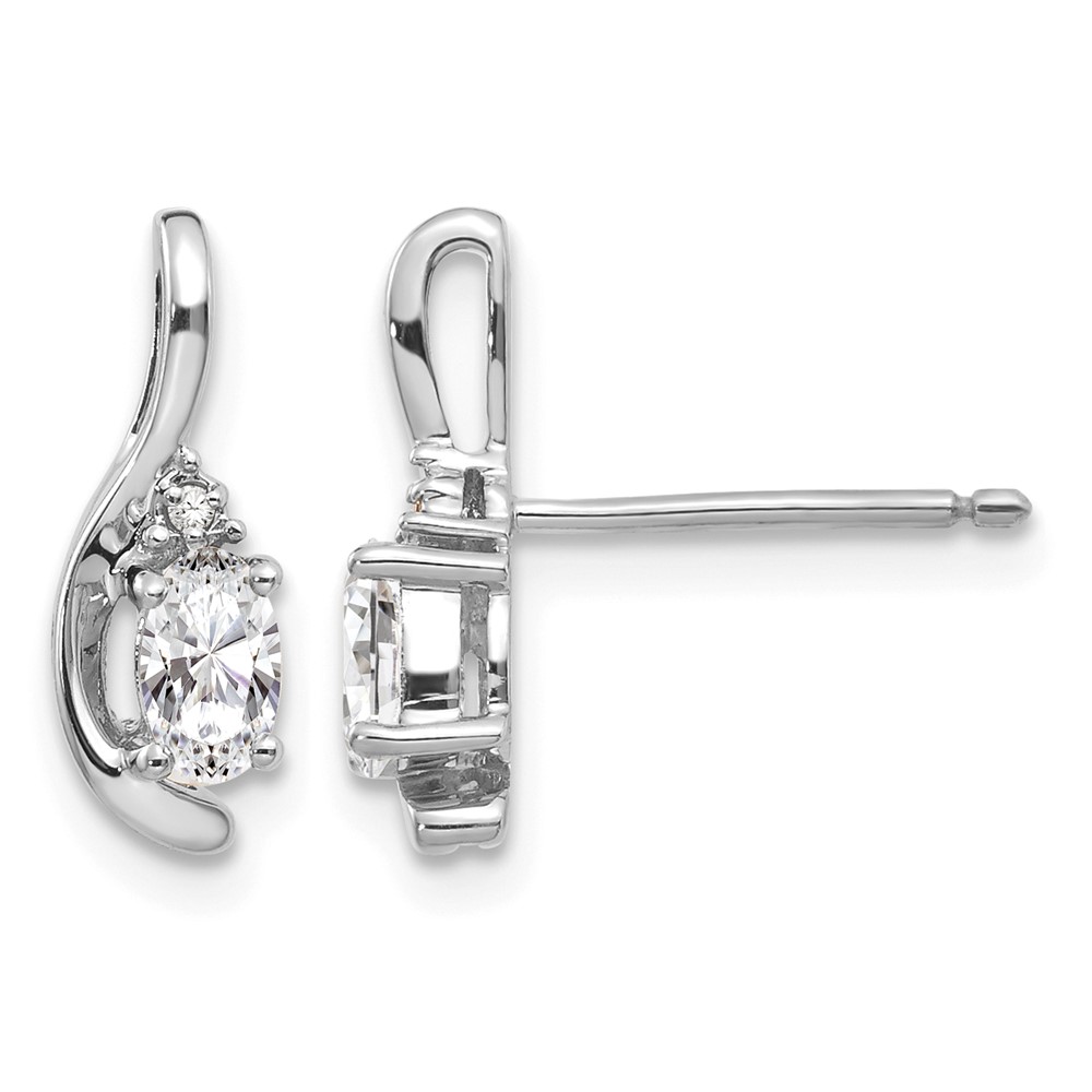 14K White Gold 5x 3 Oval April White Topaz and Diamond Post Earrings