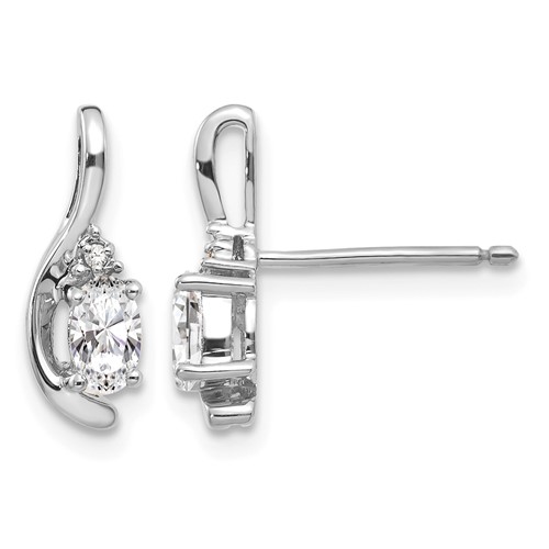 14K White Gold 5x 3 Oval April White Topaz and Diamond Post Earrings