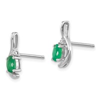 14K White Gold 5x 3 Oval May Emerald and Diamond Post Earrings view 2