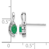 14K White Gold 5x 3 Oval May Emerald and Diamond Post Earrings view 4