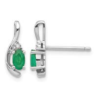 14K White Gold 5x 3 Oval May Emerald and Diamond Post Earrings view 1