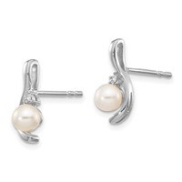 14K White Gold 4.5mm June Freshwater Cultured Pearl and Diamond Post Earrings view 2