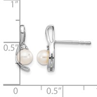 14K White Gold 4.5mm June Freshwater Cultured Pearl and Diamond Post Earrings view 4