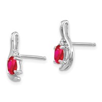 14K White Gold 5x 3 Oval July Ruby and Diamond Post Earrings view 2
