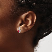 14K White Gold 5x 3 Oval July Ruby and Diamond Post Earrings view 3