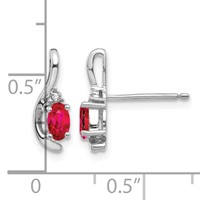 14K White Gold 5x 3 Oval July Ruby and Diamond Post Earrings view 4