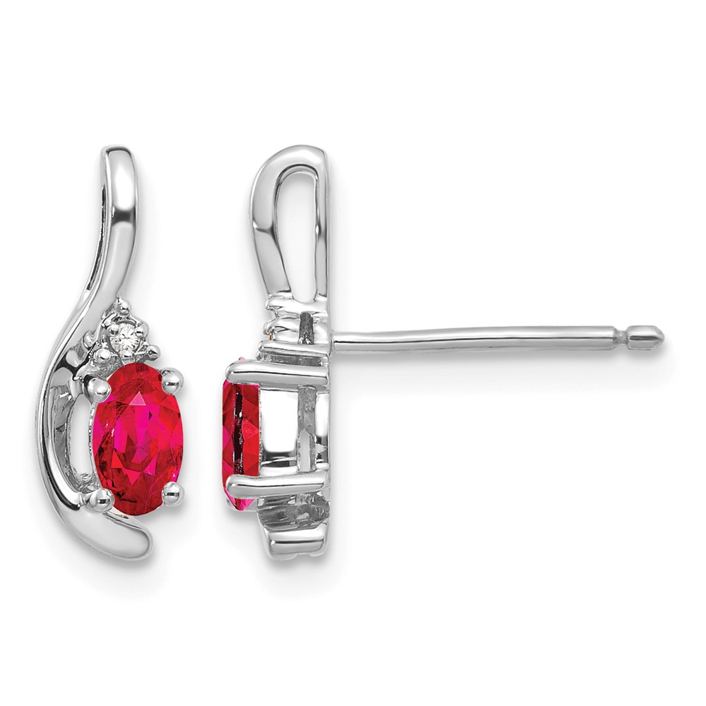14K White Gold 5x 3 Oval July Ruby and Diamond Post Earrings