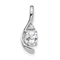 14K White Gold 6x 4 Oval April White Topaz and Diamond Pendant view 1