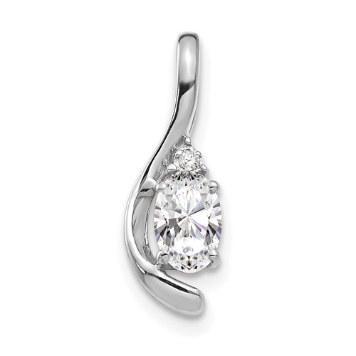 14K White Gold 6x 4 Oval April White Topaz and Diamond Pendant
