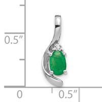 14K White Gold 6x4 Oval May Emerald and Diamond Pendant view 3
