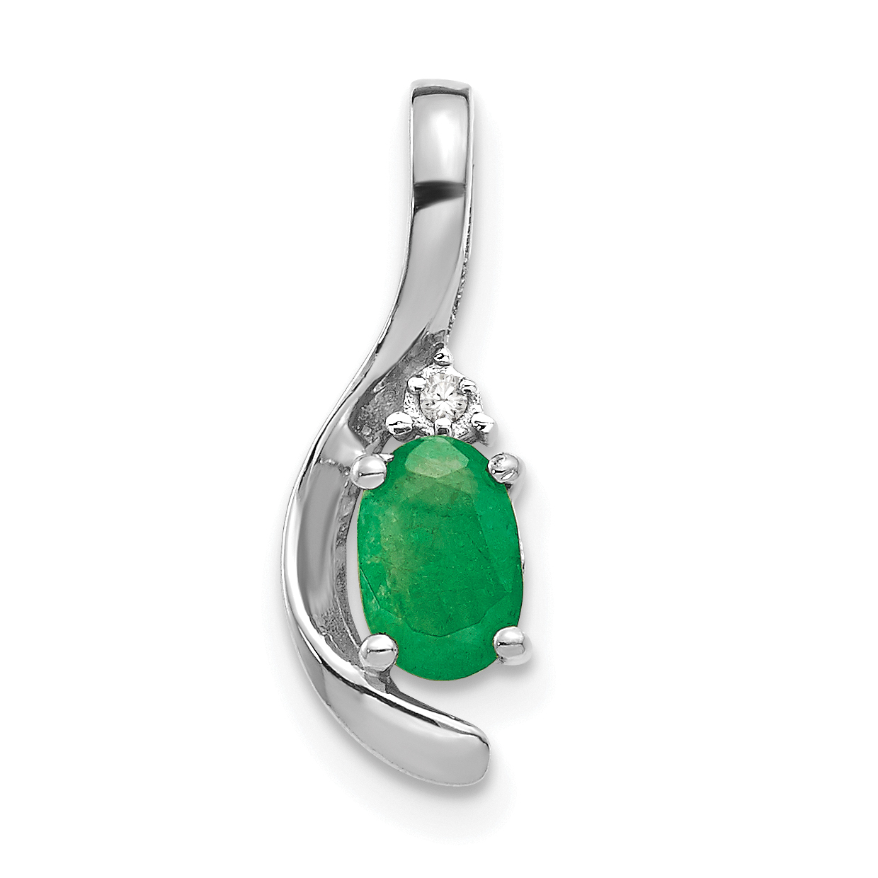 14k White Gold Emerald and Diamond Pendant (XBS386)