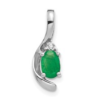 14K White Gold 6x4 Oval May Emerald and Diamond Pendant view 1