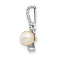 14K White Gold 5.5mm June Freshwater Cultured Pearl and Diamond Pendant view 2