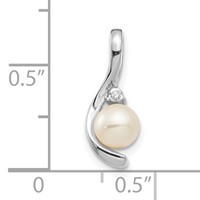 14K White Gold 5.5mm June Freshwater Cultured Pearl and Diamond Pendant view 3