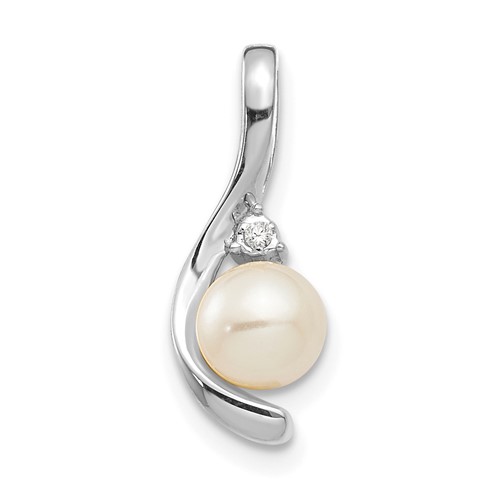 14K White Gold 5.5mm June Freshwater Cultured Pearl and Diamond Pendant