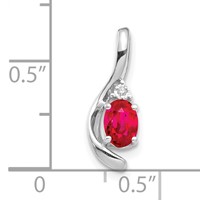 14K White Gold 6x4 Oval July Ruby and Diamond Pendant view 3