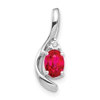14K White Gold 6x4 Oval July Ruby and Diamond Pendant view 1