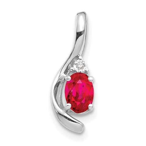 14K White Gold 6x 4 Oval July Ruby and Diamond Pendant