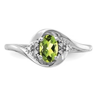 14K White Gold 6x4 Oval August Peridot and Diamond Ring view 5