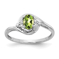 14K White Gold 6x4 Oval August Peridot and Diamond Ring view 1