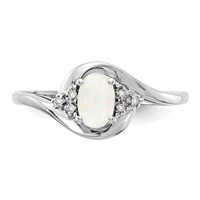 14K White Gold 6x 4 Oval October Opal and Diamond Ring view 5
