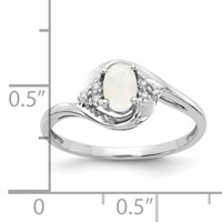 14K White Gold 6x 4 Oval October Opal and Diamond Ring view 3