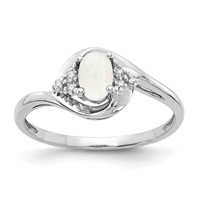 14K White Gold 6x 4 Oval October Opal and Diamond Ring view 1
